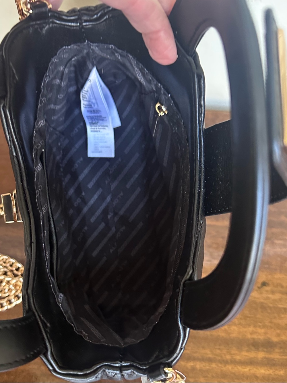 NWT - Aldo Black Quilted Crossbody with Gold Chain and Decorative Pins - Picture 4 of 11